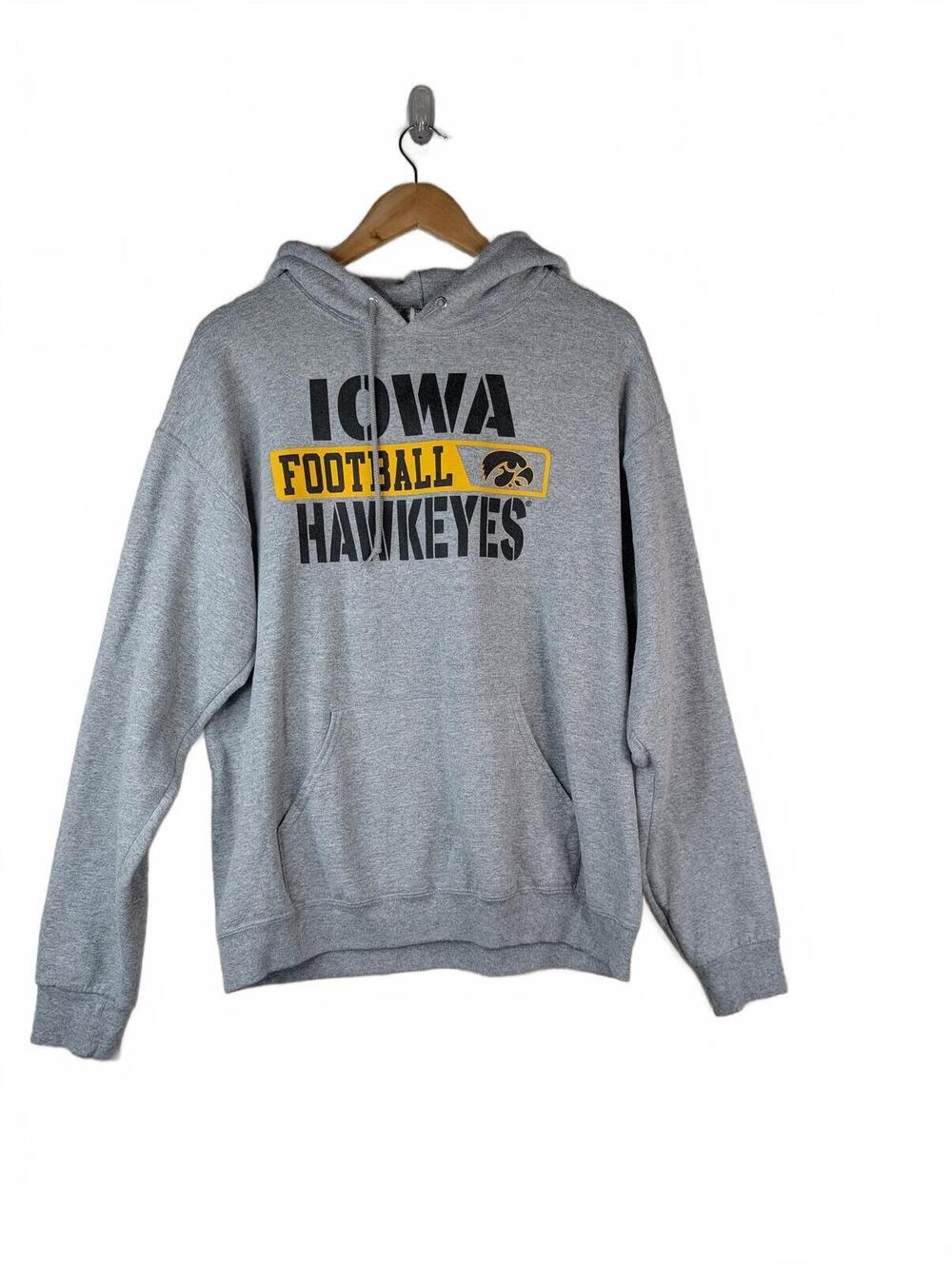 VTG 90's Jerzees Iowa Hawkeyes Grey Pullover Hoodie Men's Large‎